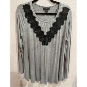 Gray Top W/ Mesh V Neck - Forever 21